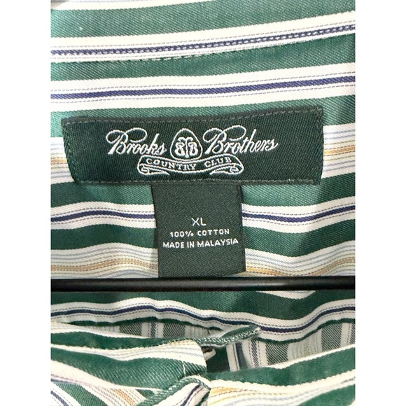 Brooks Brothers Country Club Mens XL Button Down Shirt‎ Green Stripe Cotton - Picture 3 of 7